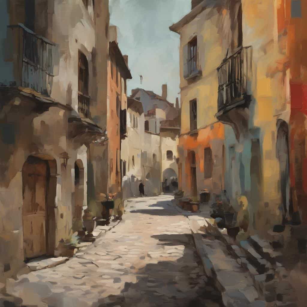 Παραδοσιακός δρόμος με τέχνη ως μέσο επανάστασης και διαμαρτυρίας, ζωγραφική με στοιχεία αστικού περιβάλλοντος, ενδιαφέρον καλλιτεχνικό έργο, πολιτική δημιουργία, κοινωνική έκφραση, τέχνη και επανάσταση, εικαστικό μήνυμα.